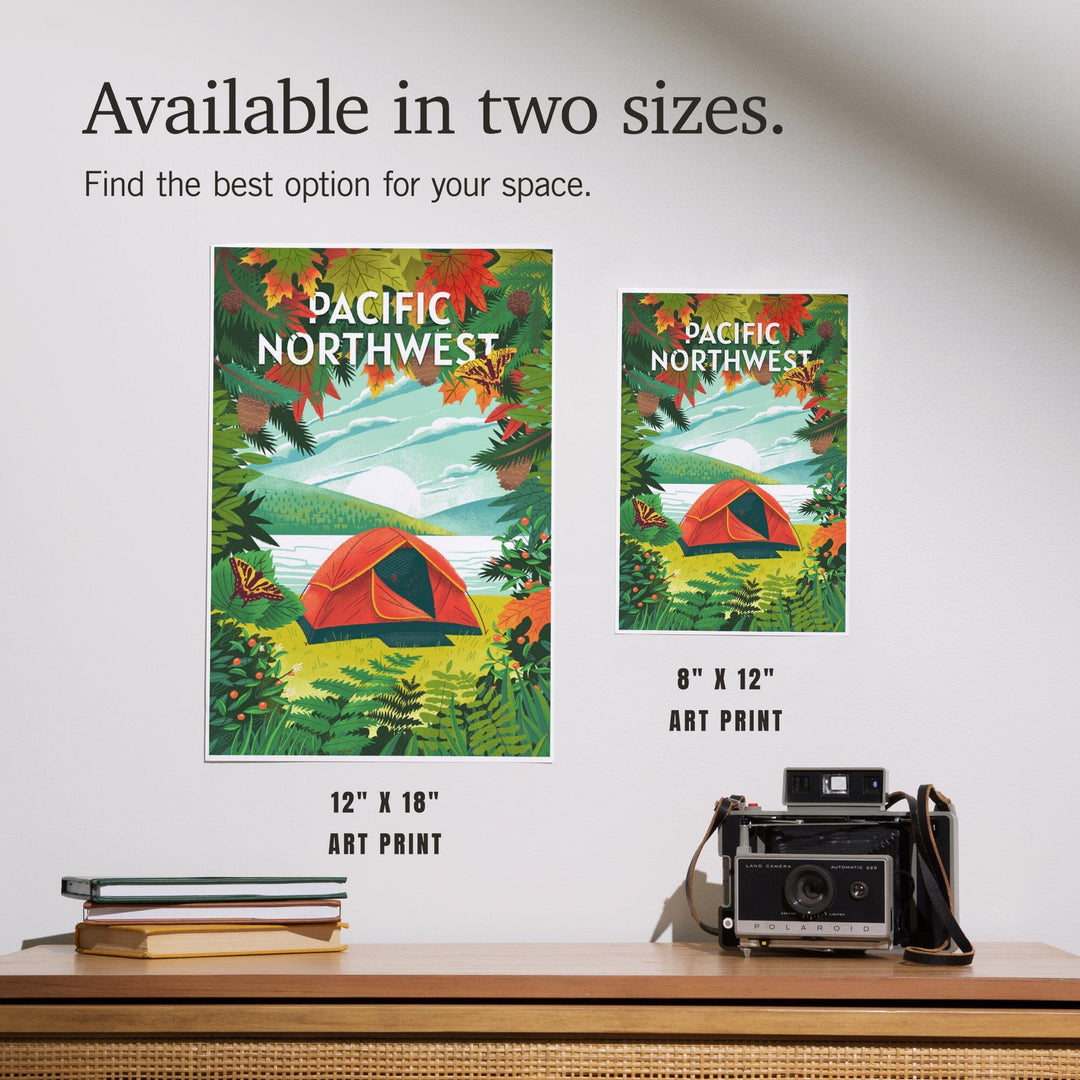 Pacific Northwest, Peek That View, Tent Camping, Fall Colors, Art & Giclee Prints Art Lantern Press 