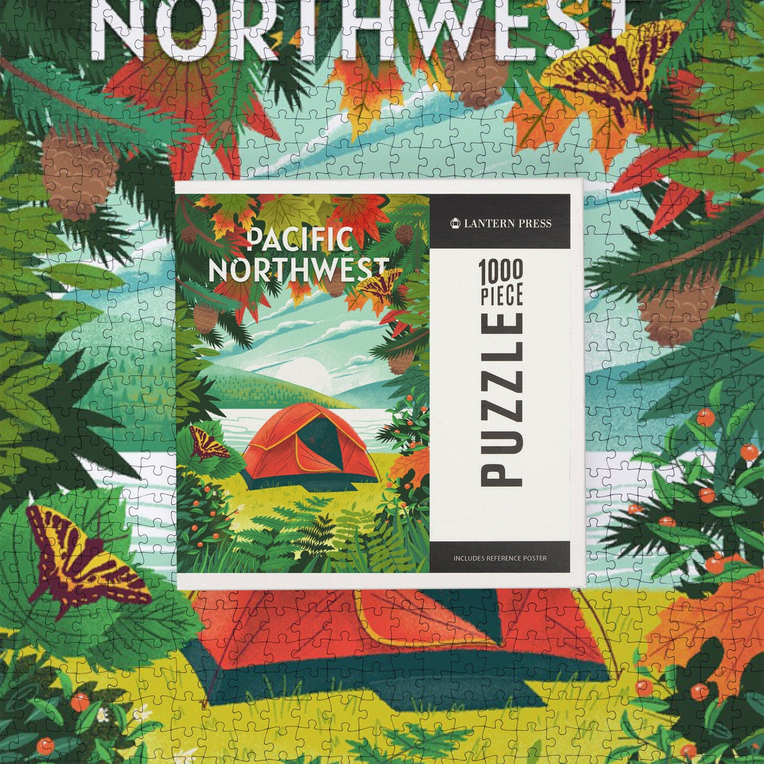 Pacific Northwest, Peek That View, Tent Camping, Fall Colors, Jigsaw Puzzle Puzzle Lantern Press 
