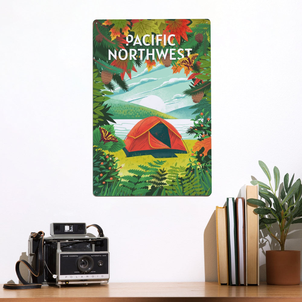 Pacific Northwest, Peek That View, Tent Camping, Fall Colors, Metal Signs Metal Lantern Press 