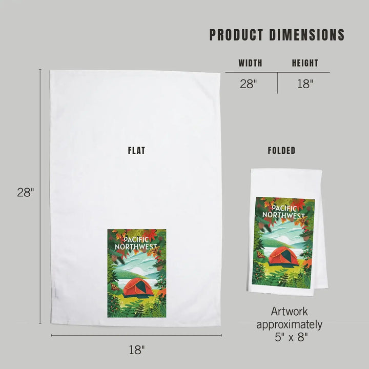 Pacific Northwest, Peek That View, Tent Camping, Fall Colors, Organic Cotton Kitchen Tea Towels Kitchen Lantern Press 