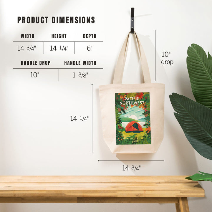 Pacific Northwest, Peek That View, Tent Camping, Fall Colors, Tote Bag Totes Lantern Press 