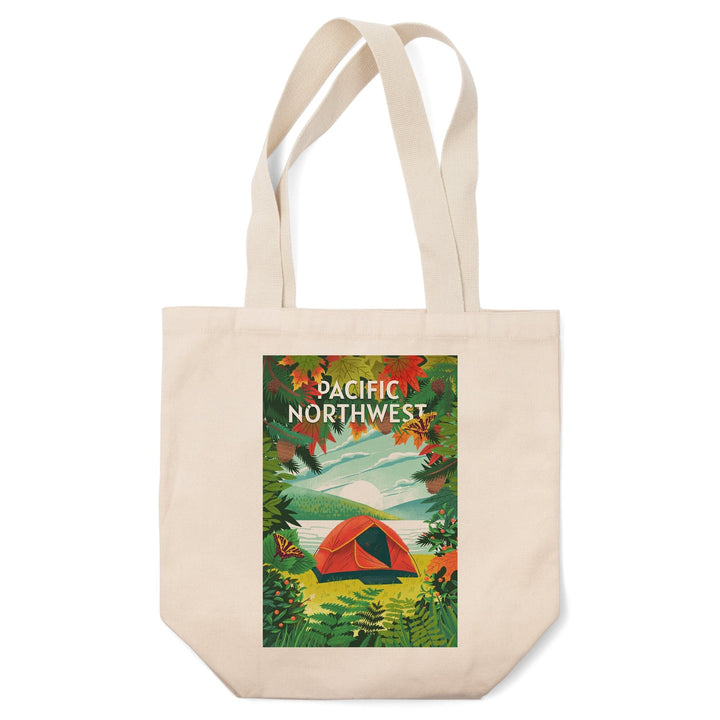 Pacific Northwest, Peek That View, Tent Camping, Fall Colors, Tote Bag Totes Lantern Press 