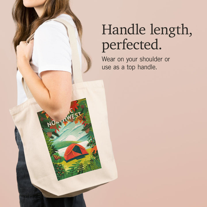 Pacific Northwest, Peek That View, Tent Camping, Fall Colors, Tote Bag Totes Lantern Press 