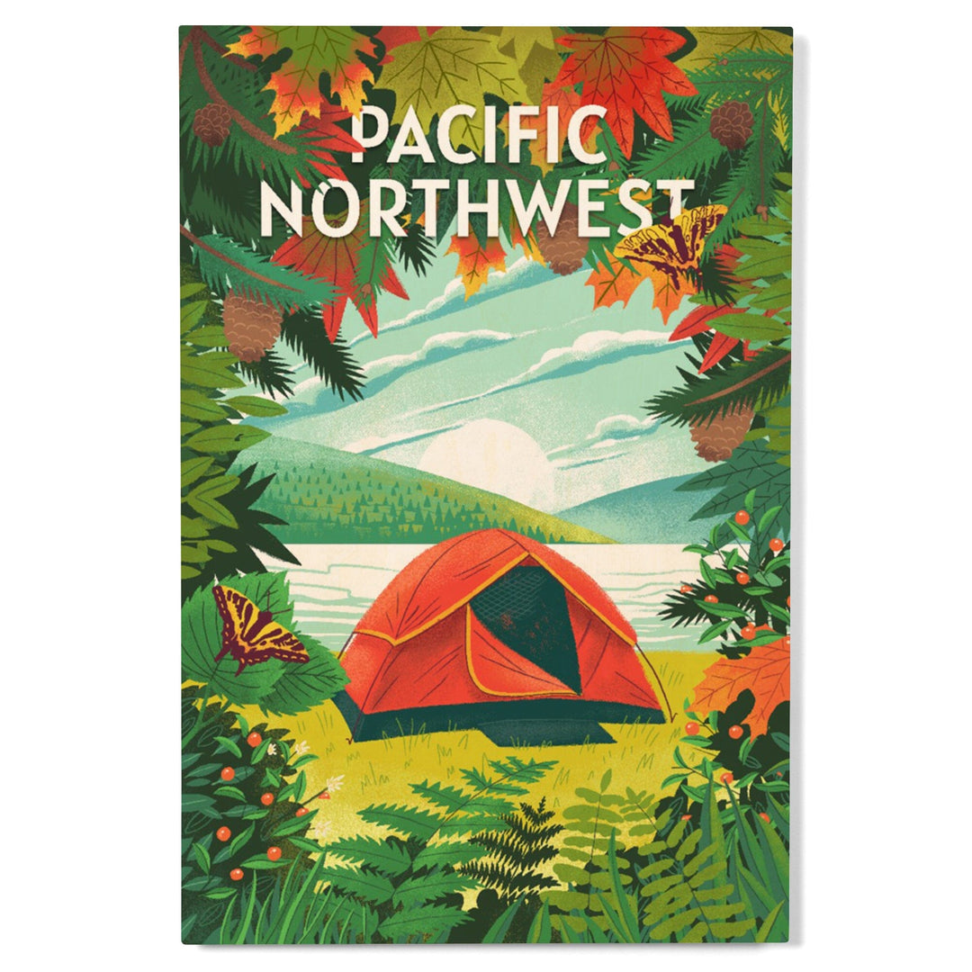 Pacific Northwest, Peek That View, Tent Camping, Fall Colors, Wood Signs and Postcards Wood Lantern Press 