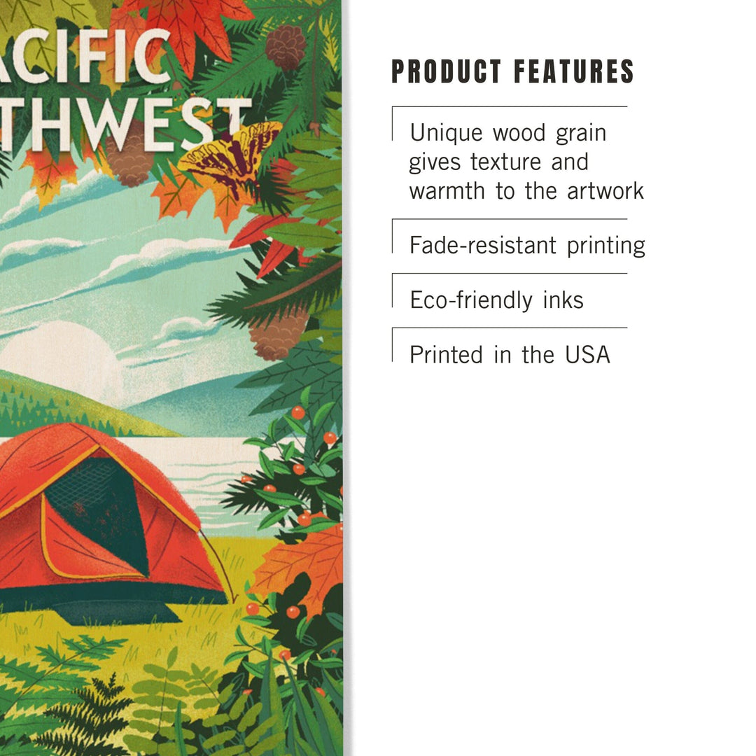 Pacific Northwest, Peek That View, Tent Camping, Fall Colors, Wood Signs and Postcards Wood Lantern Press 