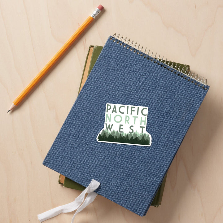 Pacific Northwest, Pine Trees, Contour, Lantern Press Artwork, Vinyl Sticker Sticker Lantern Press 