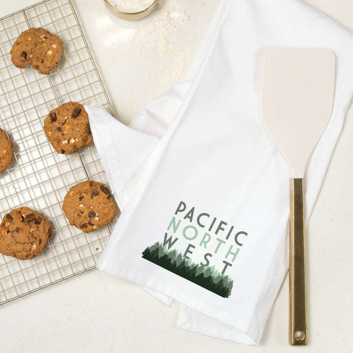 Pacific Northwest, Pine Trees, Contour, Organic Cotton Kitchen Tea Towels Kitchen Lantern Press 