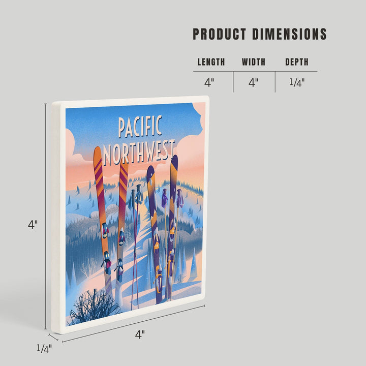 Pacific Northwest, Prepare for Takeoff, Skis in Snowbank, Coasters Coasters Lantern Press 