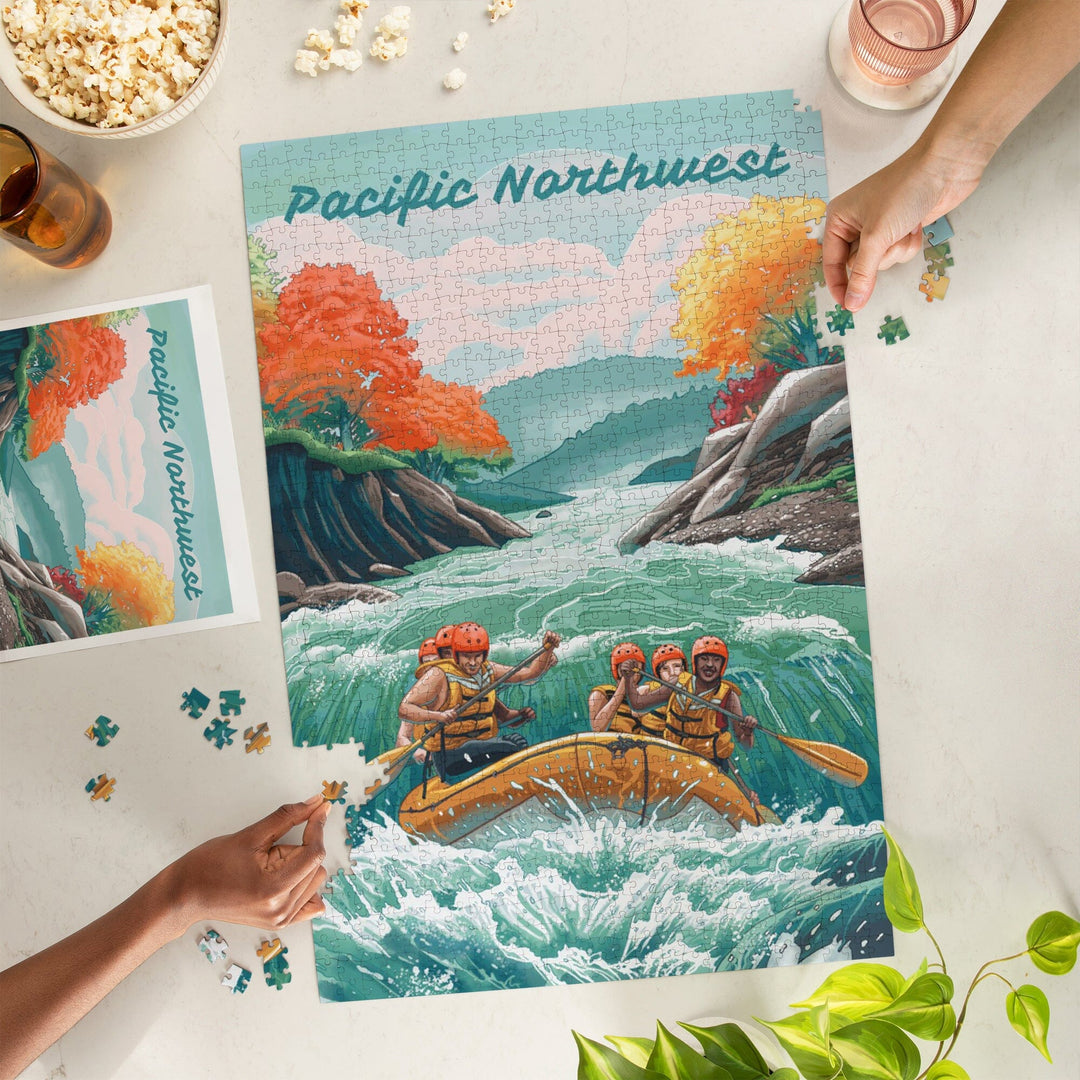 Pacific Northwest, Seek Adventure, River Rafting, Jigsaw Puzzle Puzzle Lantern Press 