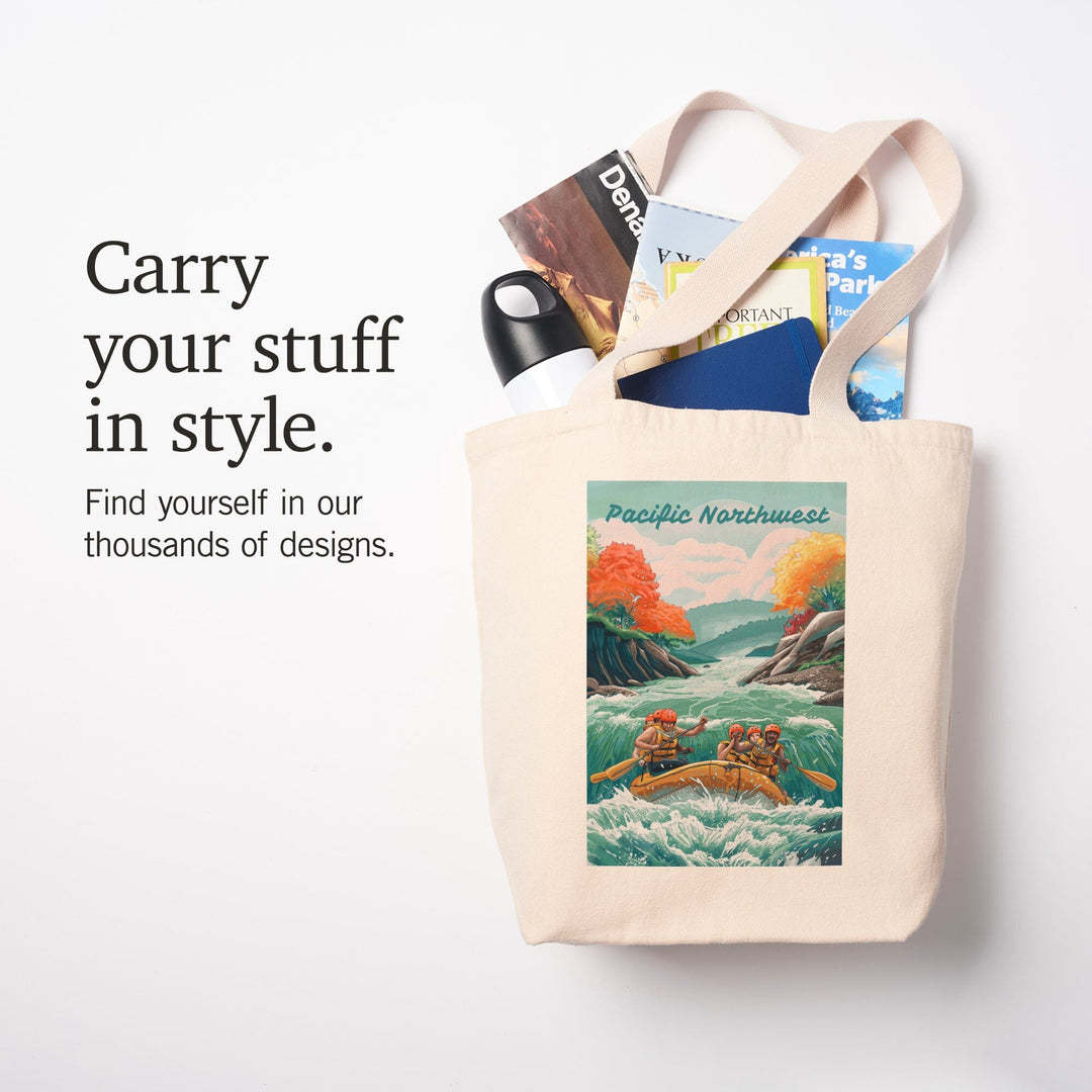 Pacific Northwest, Seek Adventure, River Rafting, Tote Bag Totes Lantern Press 