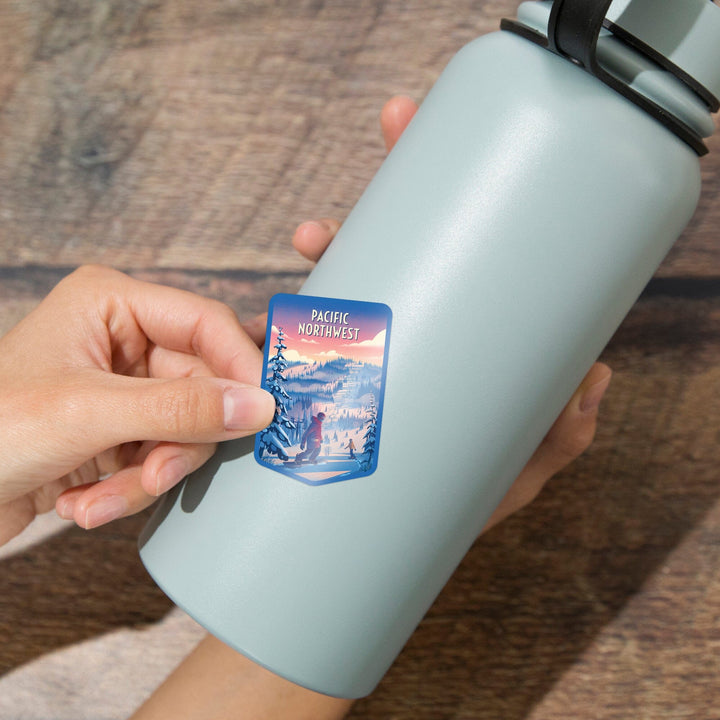 Pacific Northwest, Shred the Gnar, Snowboarding, Contour, Vinyl Sticker Sticker Lantern Press 