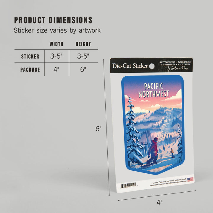 Pacific Northwest, Shred the Gnar, Snowboarding, Contour, Vinyl Sticker Sticker Lantern Press 