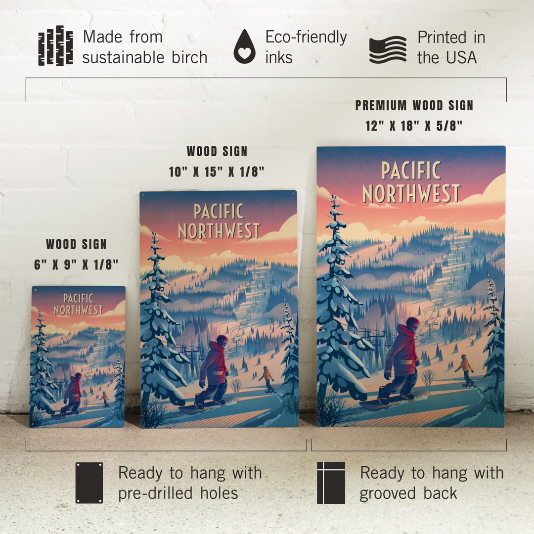 Pacific Northwest, Shred the Gnar, Snowboarding, Wood Signs and Postcards Wood Lantern Press 
