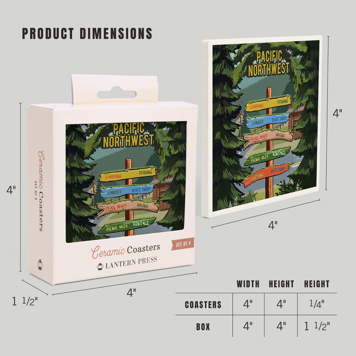 Pacific Northwest, Signpost, Forest and Camp, Coasters Coasters Lantern Press 