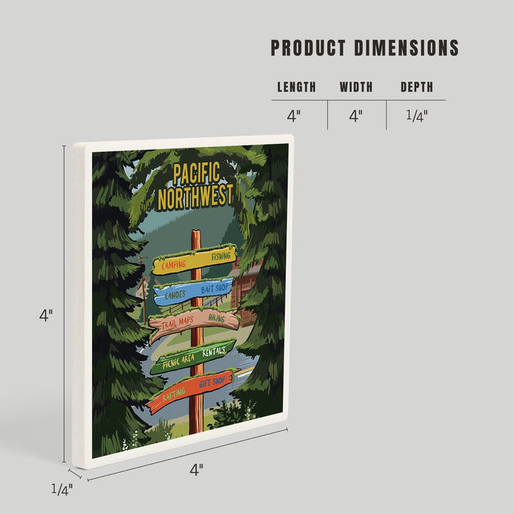 Pacific Northwest, Signpost, Forest and Camp, Coasters Coasters Lantern Press 