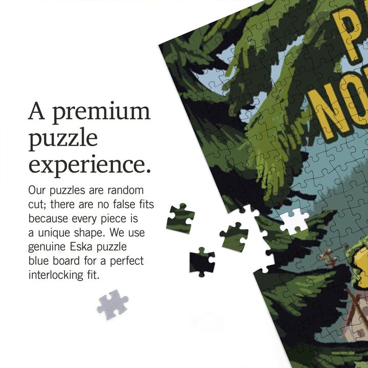 Pacific Northwest, Signpost, Forest and Camp, Jigsaw Puzzle Puzzle Lantern Press 
