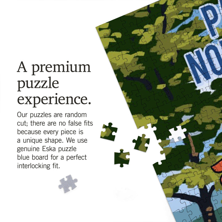 Pacific Northwest, Signpost, Lake and Flowers, Jigsaw Puzzle Puzzle Lantern Press 