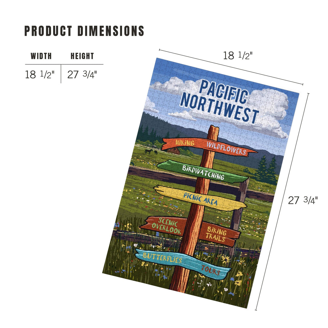 Pacific Northwest, Signpost, Meadow, Jigsaw Puzzle Puzzle Lantern Press 