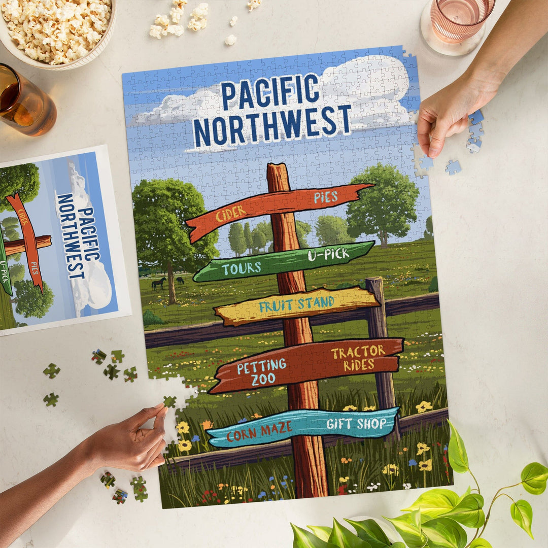 Pacific Northwest, Signpost, Orchard, Jigsaw Puzzle Puzzle Lantern Press 