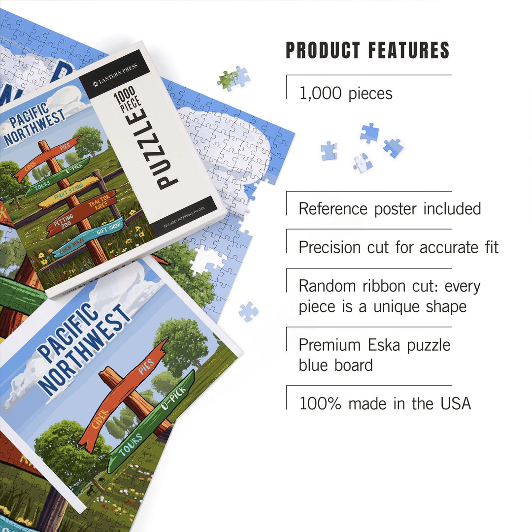 Pacific Northwest, Signpost, Orchard, Jigsaw Puzzle Puzzle Lantern Press 