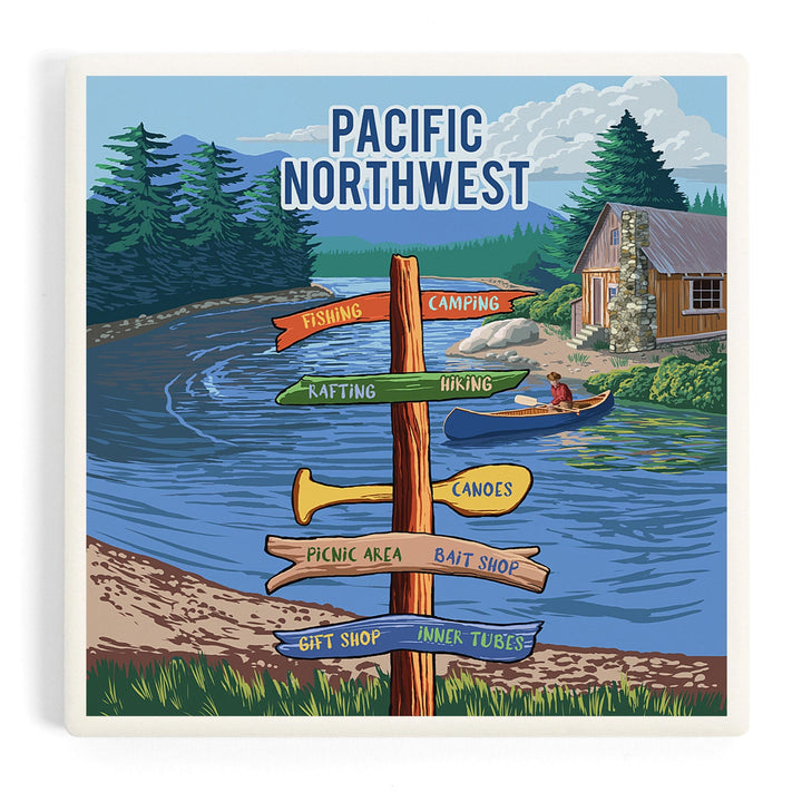 Pacific Northwest, Signpost, River, Coasters Coasters Lantern Press Coaster 