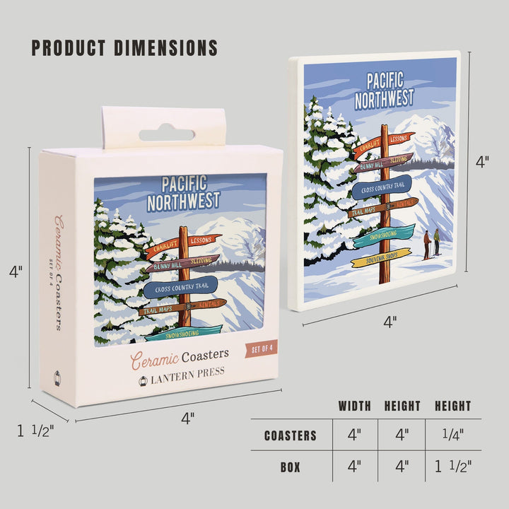 Pacific Northwest, Signpost, Ski and Snow, Coasters Coasters Lantern Press 