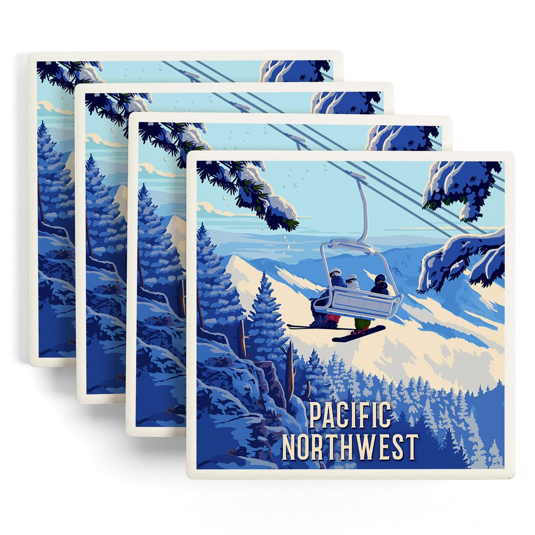 Pacific Northwest, Ski Lift Above The Trees, Coasters Coasters Lantern Press 