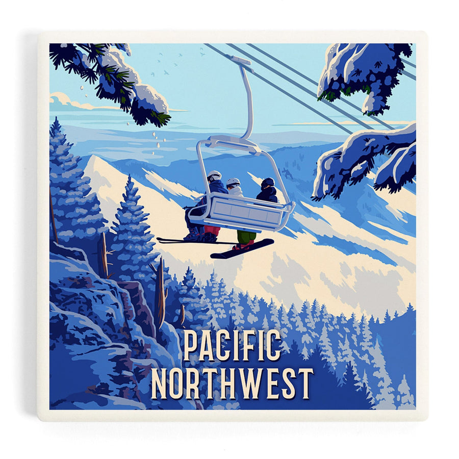 Pacific Northwest, Ski Lift Above The Trees, Coasters Coasters Lantern Press 