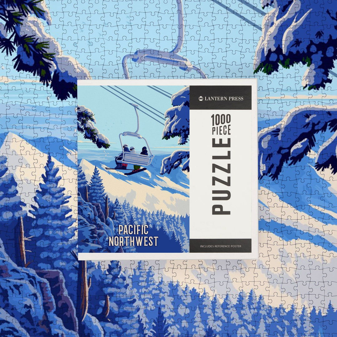Pacific Northwest, Ski Lift Above The Trees, Jigsaw Puzzle Puzzle Lantern Press 