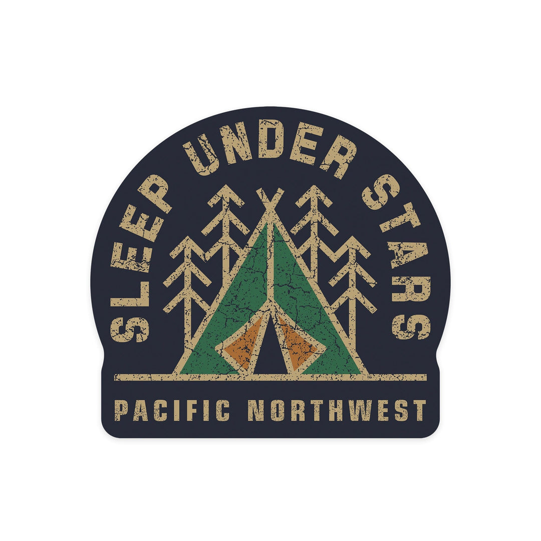 Pacific Northwest, Sleep Under the Stars, Camping, Contour, Lantern Press Artwork, Vinyl Sticker Sticker Lantern Press 