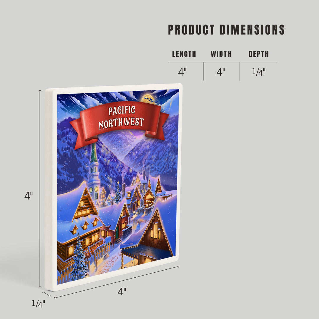 Pacific Northwest, Sleepy Winter Christmas Village, Coasters Coasters Lantern Press 
