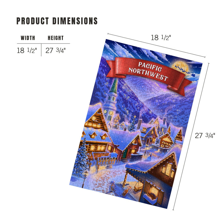 Pacific Northwest, Sleepy Winter Village, Jigsaw Puzzle Puzzle Lantern Press 