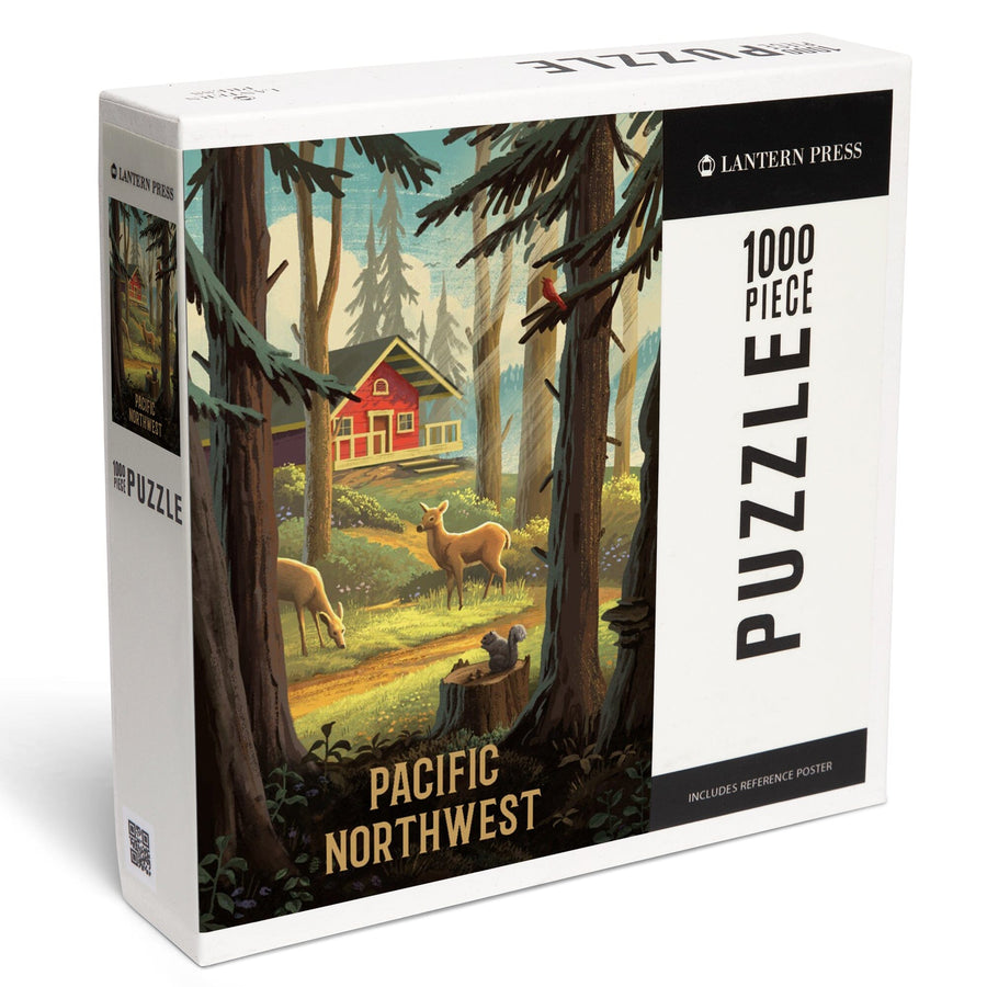 Pacific Northwest, Slip Away, Cabin With Wildlife, Jigsaw Puzzle Puzzle Lantern Press 