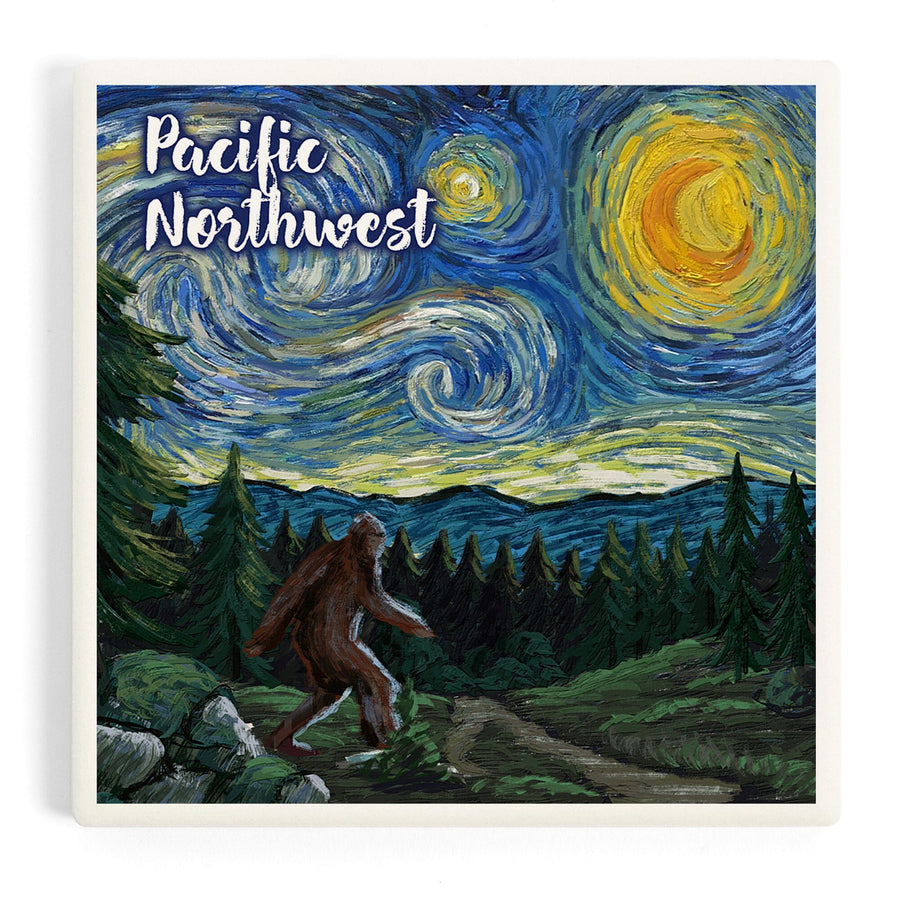 Pacific Northwest, Starry Night, Bigfoot, Coasters Coasters Lantern Press 