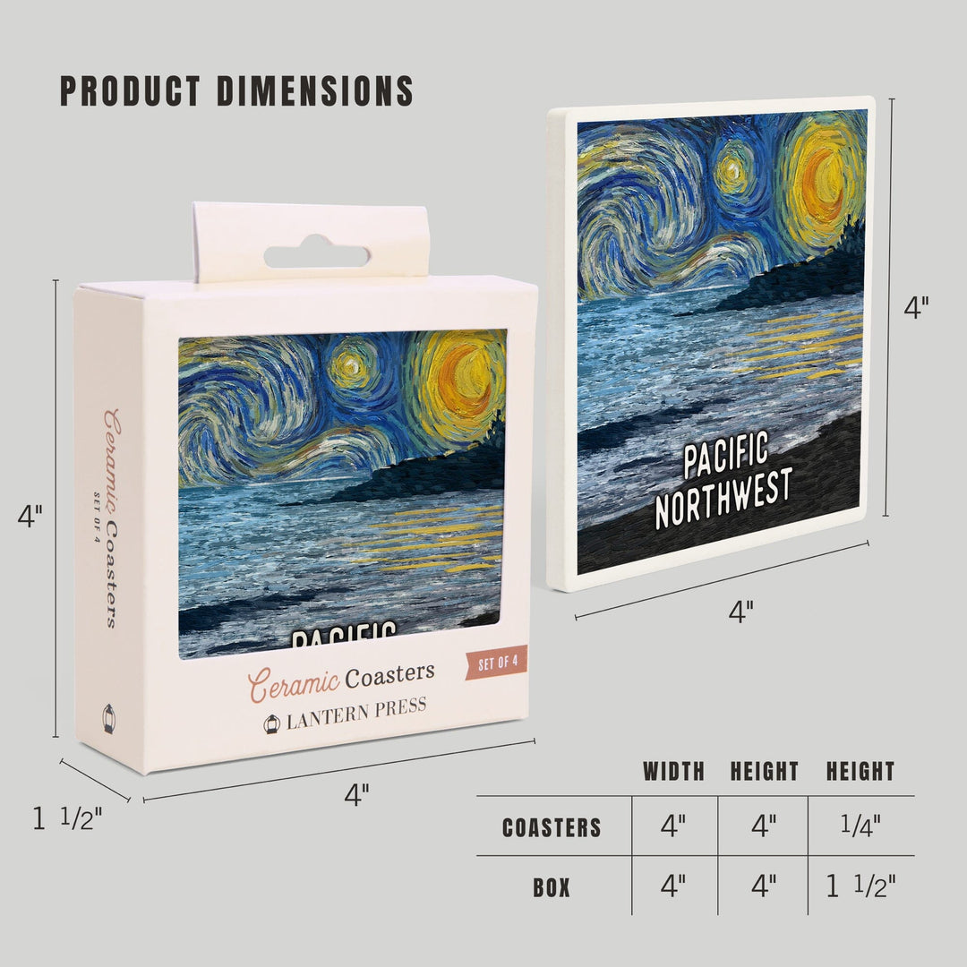 Pacific Northwest, Starry Night, Coastline, Coasters Coasters Lantern Press 
