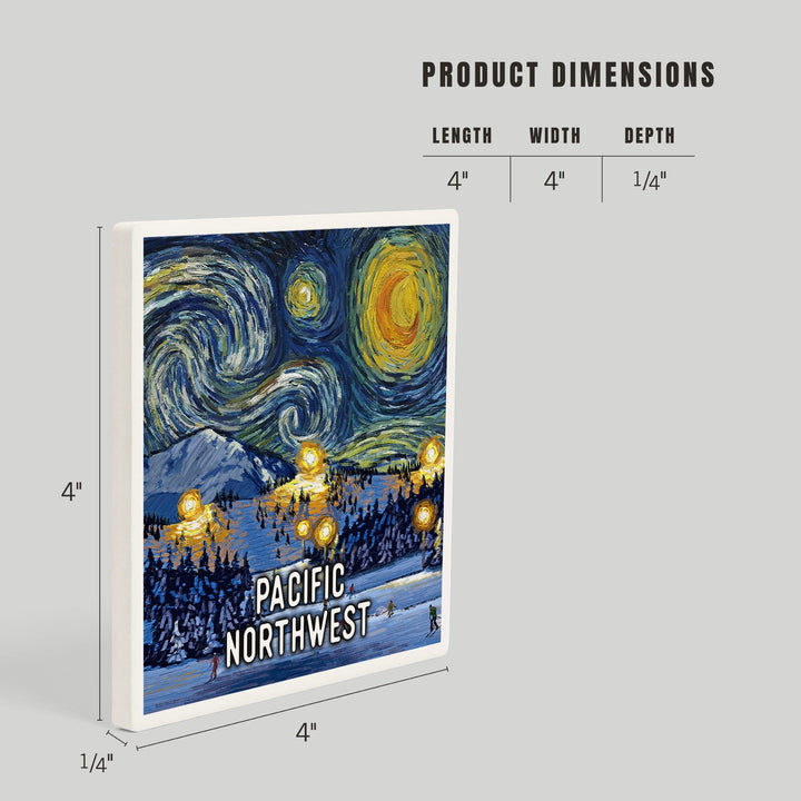 Pacific Northwest, Starry Night, Ski, Coasters Coasters Lantern Press 
