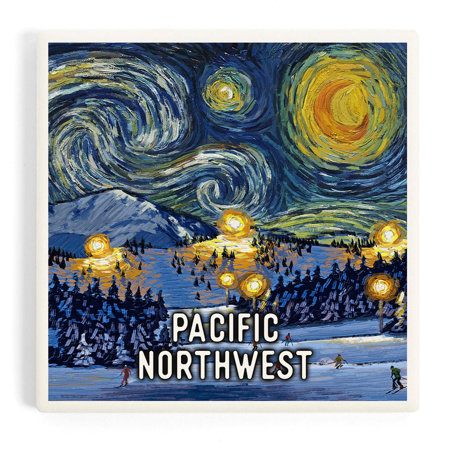 Pacific Northwest, Starry Night, Ski, Coasters Coasters Lantern Press 