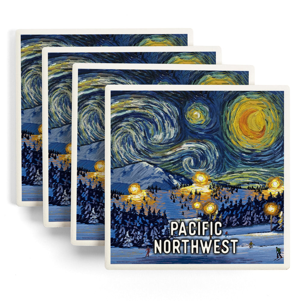 Pacific Northwest, Starry Night, Ski, Coasters Coasters Lantern Press 
