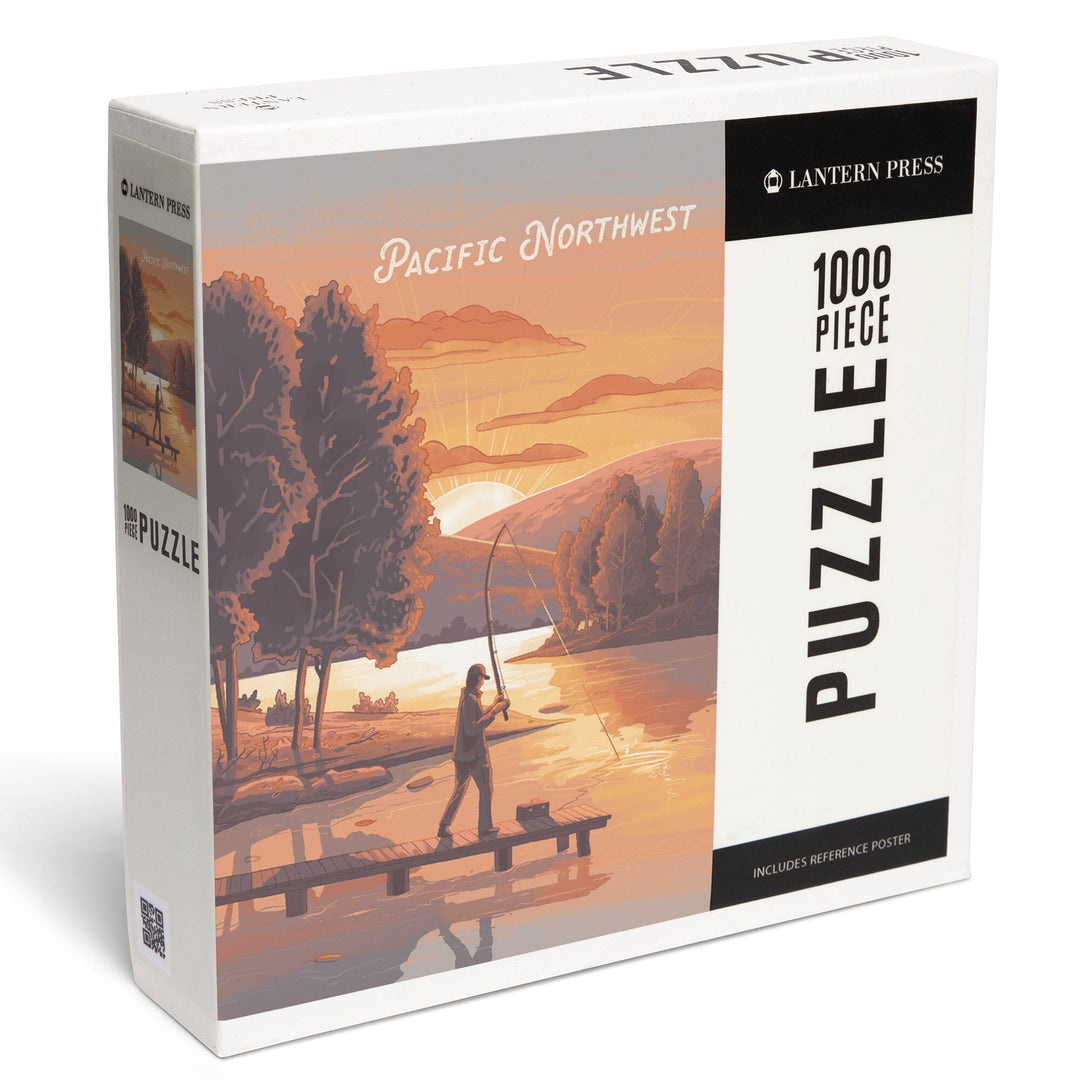 Pacific Northwest, This is Living, Fishing with Hills, Jigsaw Puzzle Puzzle Lantern Press 