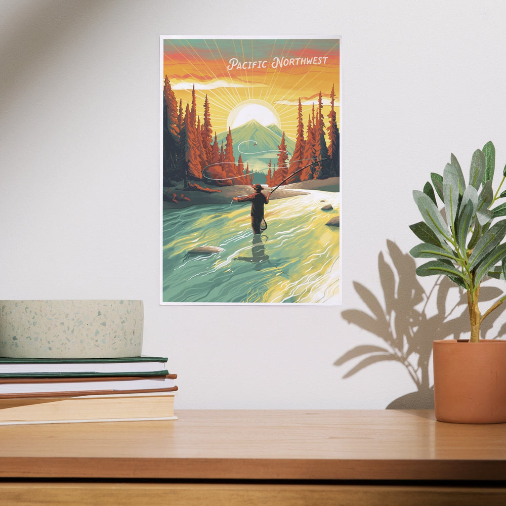 Pacific Northwest, This is Living, Fishing with Mountain, Art & Giclee Prints Art Lantern Press 