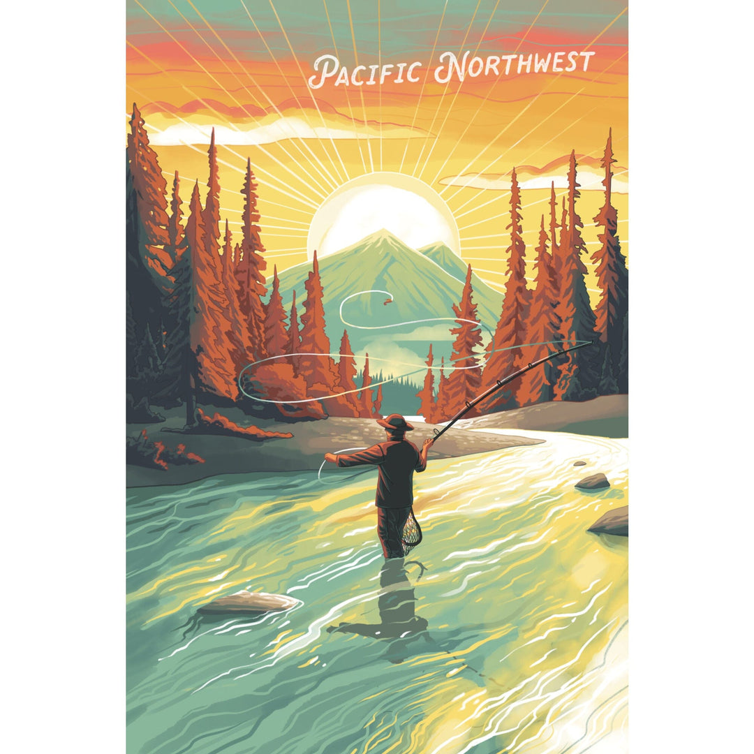 Pacific Northwest, This is Living, Fishing with Mountain, Stretched Canvas Canvas Lantern Press 