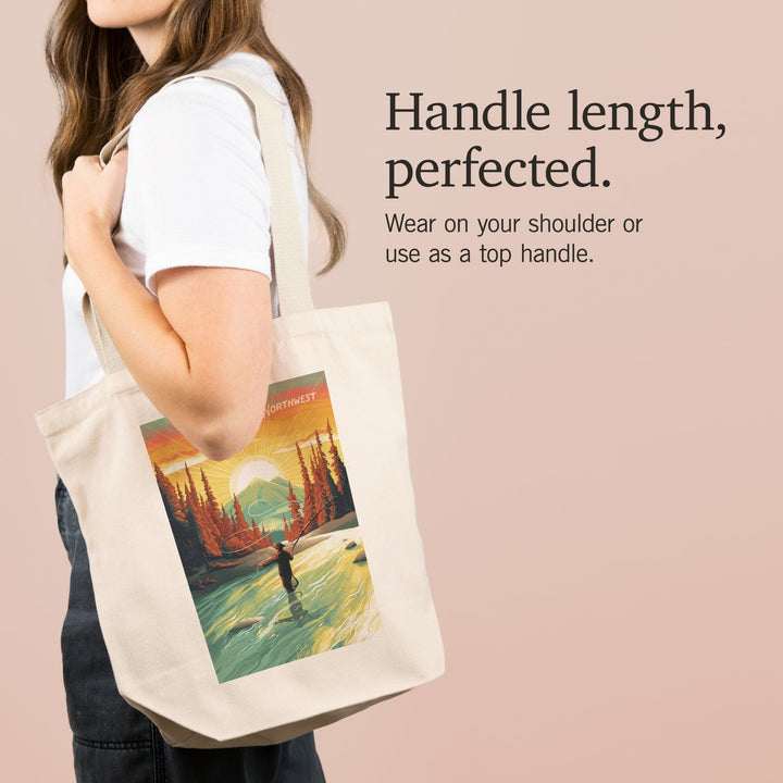 Pacific Northwest, This is Living, Fishing with Mountain, Tote Bag Totes Lantern Press 