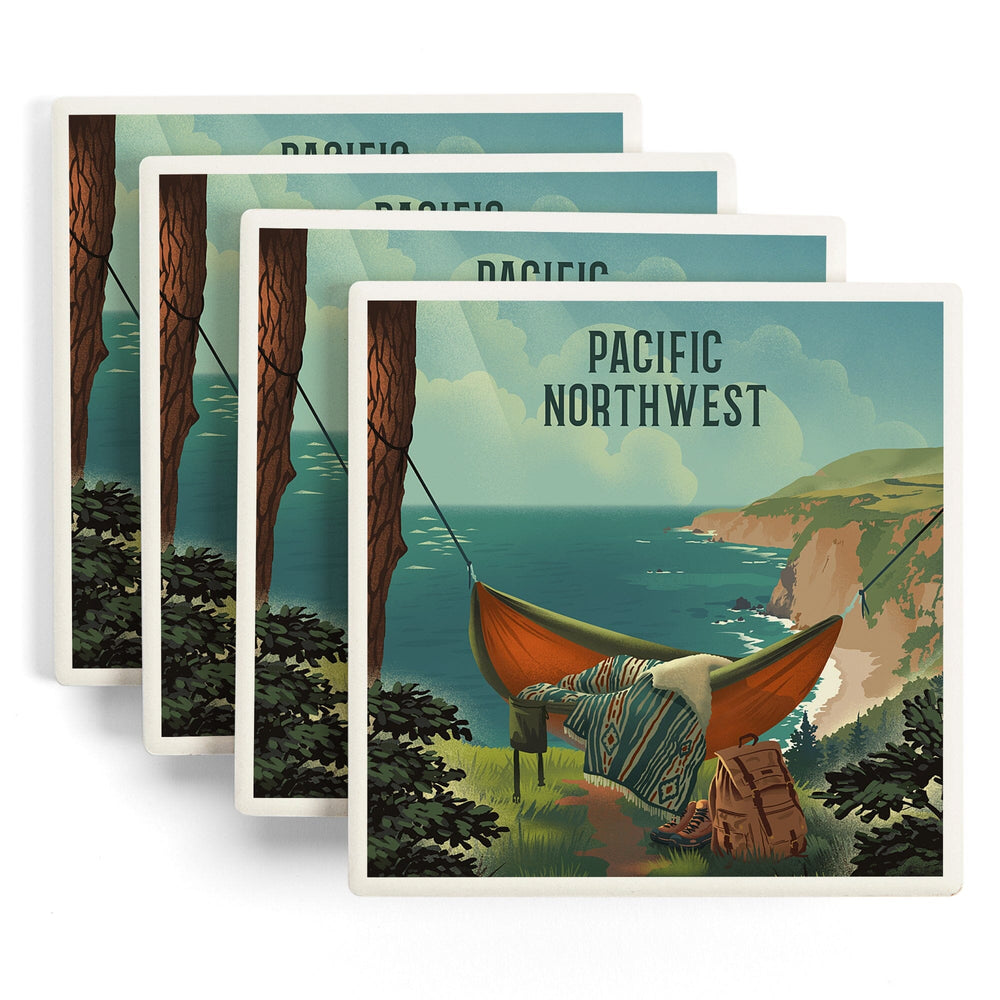 Pacific Northwest, Today's Office, Coastal Series, Hammock on Beach, Coasters Coasters Lantern Press 