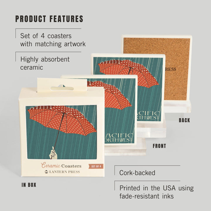 Pacific Northwest, Umbrella Letterpress, Coasters Coasters Lantern Press 