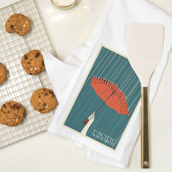 Pacific Northwest, Umbrella Letterpress, Organic Cotton Kitchen Tea Towels Kitchen Lantern Press 
