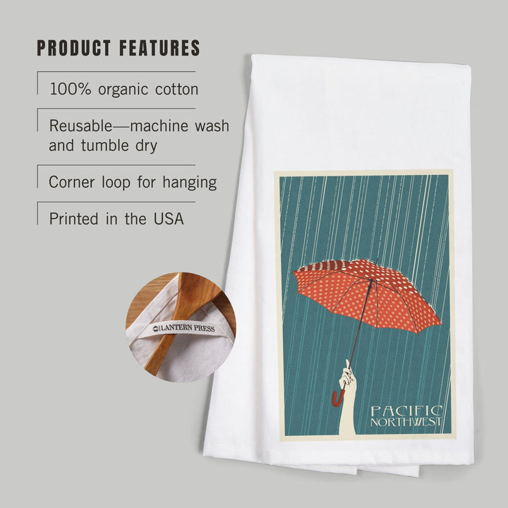 Pacific Northwest, Umbrella Letterpress, Organic Cotton Kitchen Tea Towels Kitchen Lantern Press 