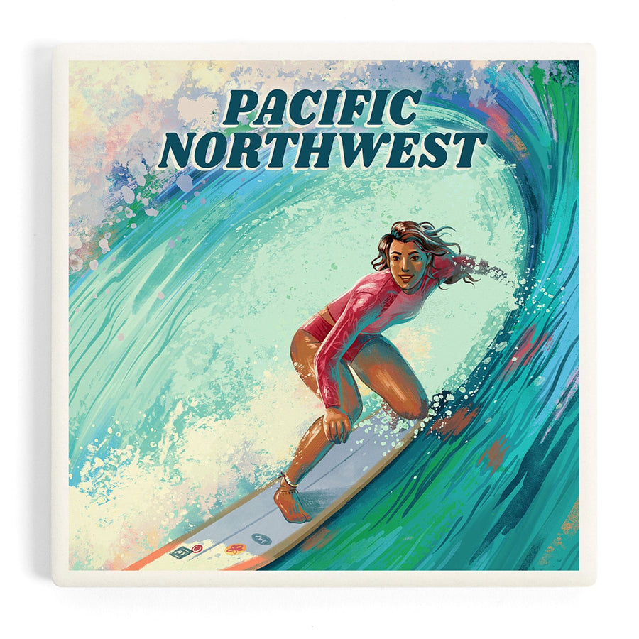 Pacific Northwest, Vitamin Sea, Coastal Series, Surfer Girl, Coasters Coasters Lantern Press 