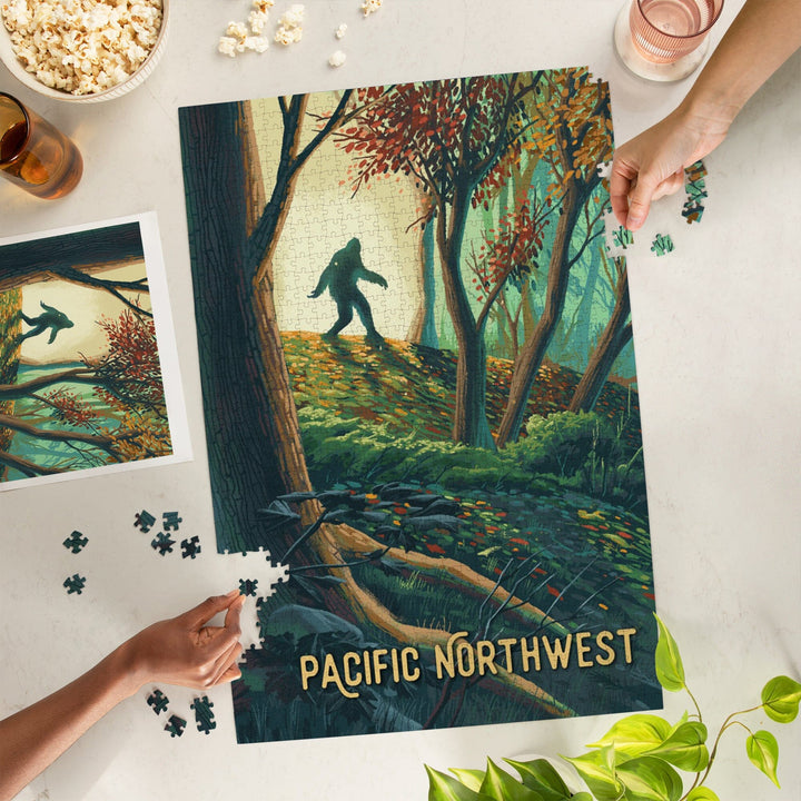 Pacific Northwest, Wanderer, Bigfoot in Forest, Jigsaw Puzzle Puzzle Lantern Press 