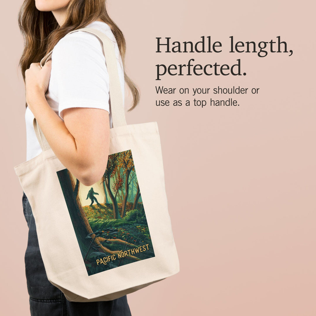 Pacific Northwest, Wanderer, Bigfoot in Forest, Tote Bag Totes Lantern Press 