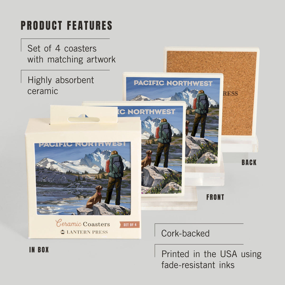 Pacific Northwest, Washington, Painterly, Get Out and Hike, Coasters Coasters Lantern Press 